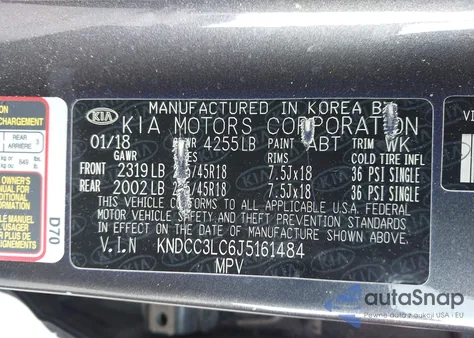 2018 Kia Niro Ex из США, поврежденный, VIN KNDCC3LC6J5161484